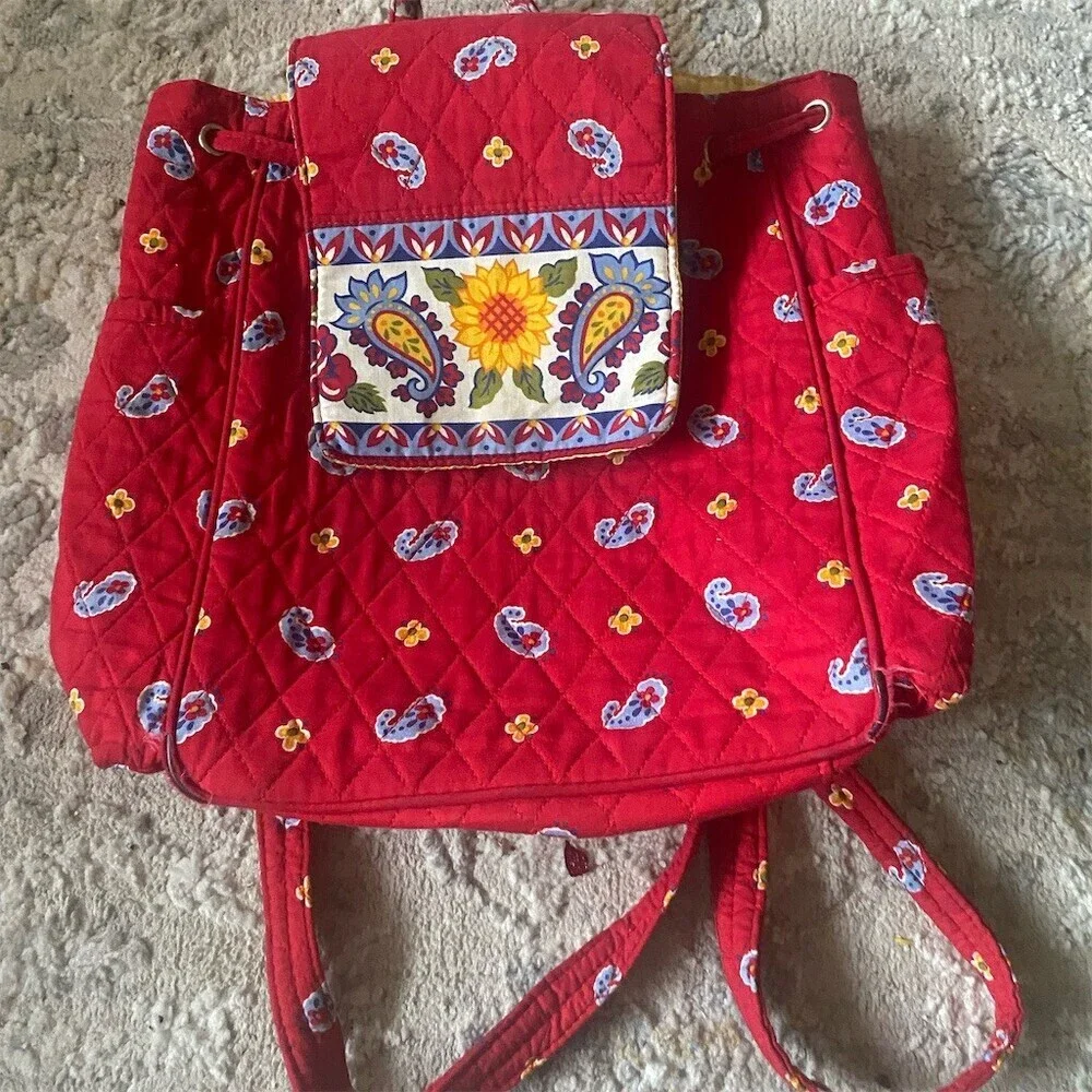Vera Bradley Backpack Womens Medium Red Paisley Floral Quilted